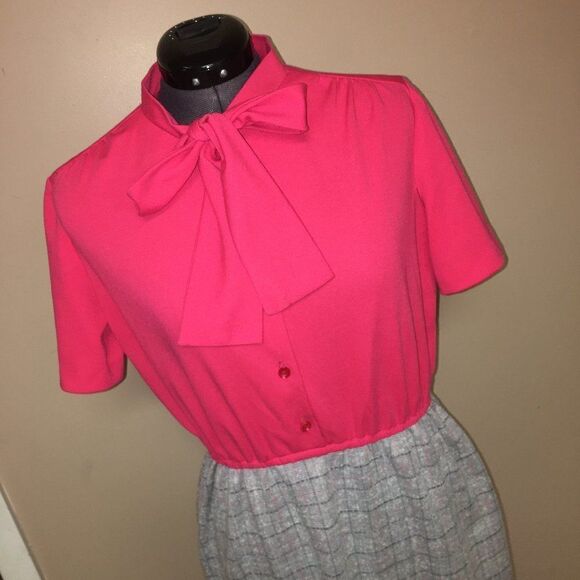 Vintage Dresses & Skirts - Vintage Lucy Carol Pink Secretary  Bow  Dress 8/10